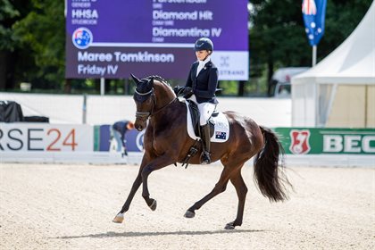 Maree Tomkinson and Friday IV at the 2021 FEI WBFSH Dressage World Breeding Championships for Young Horses in Verden, Germany. © Timo Martis