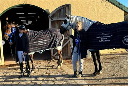 Elementary Champion Zoe Warner with Mister Moby, and Small Tour Champion Felicity Sutherland with Estee. Image: Felicity Sutherland Instagram.