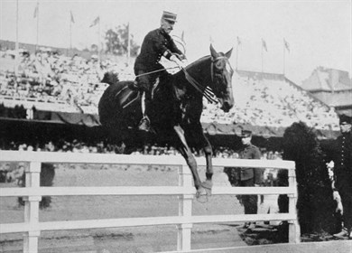 Frenchman Jean Cariou was the first Jumping gold medallist as he leapt to glory on Mignon © FEI