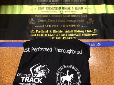Roy's haul of prizes from the recent Crater, Caves & Coast Dressage Series. Image: Helen Clark.