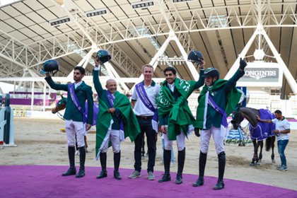 Explosion W and Ben Maher and Clooney 51 and Martin Fuchs (The London Knights) are the overall 2019 GCL Champions © GCL/Stefano Grasso